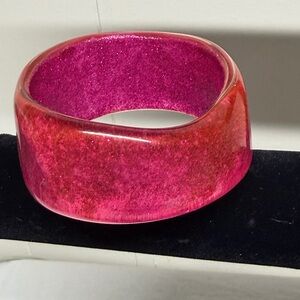 Big Bold Chunky Lucite Sparkle Watermelon Bangle Bracelet Sz Small 6” Wrist